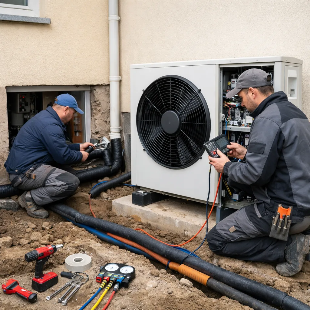 Einbau der Luft-Wärmepumpe am Reiheneckhaus in Darmsheim